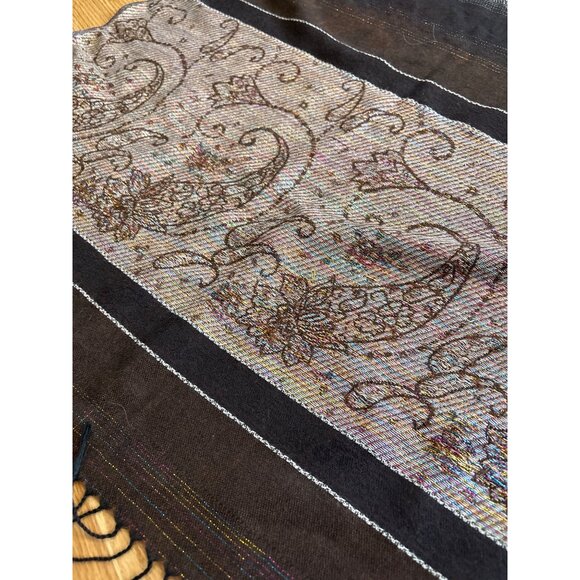 Pashmina Paisley Scarf Silk Pashmina Multicolor Scarf Fringe Sparkle 27x69" - Picture 3 of 9